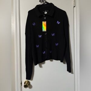 Daisy Street Purple Butterfly Cardigan medium NWT